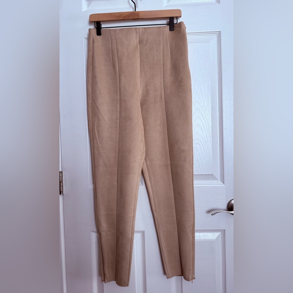 Zara Elegant Faux Suede Tan Trousers